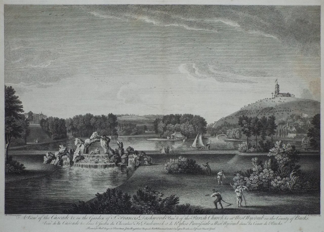 Print - A View of the Cascade &c in the Garden of Sir Francis Dashwood Bart., of the Parish Church &c at West Wycomb in the County of Bucks - Woollett